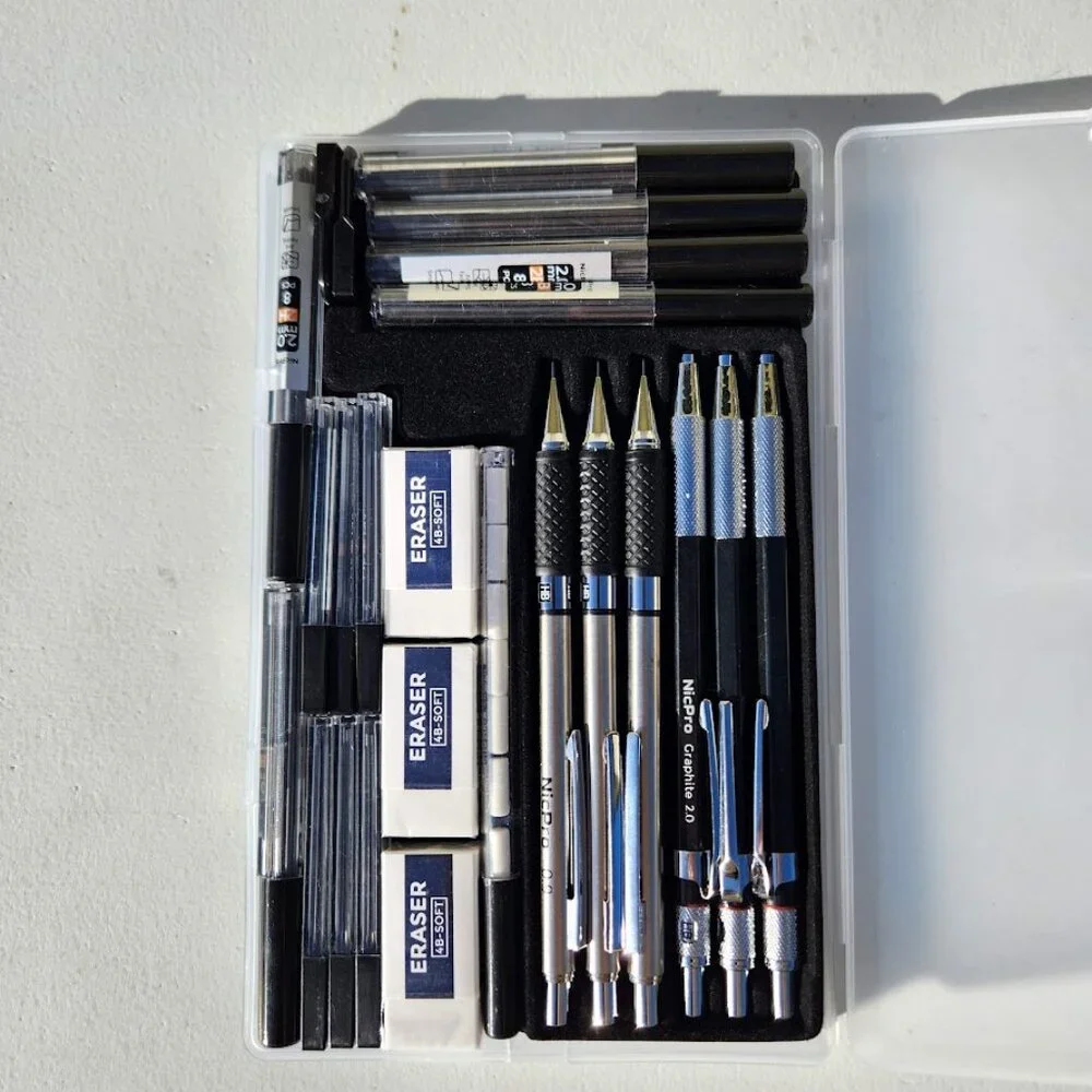 NEW Mechanical Pencil Set Drafting Pencils 0.5 mm & 0.7 mm & 0.9 mm & 3PCS 2mm G